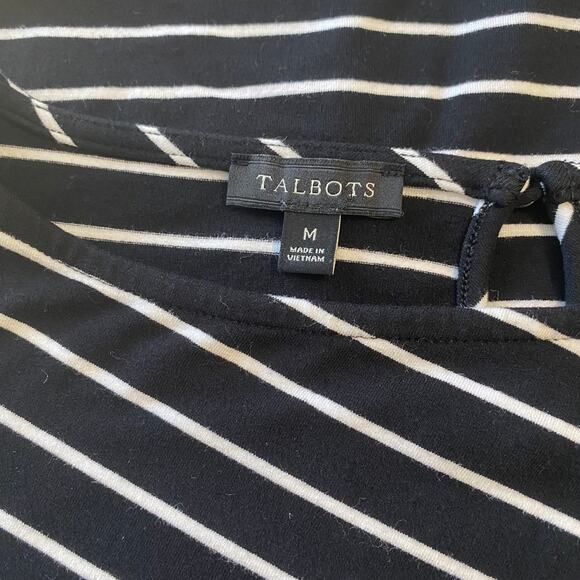 Talbots Wms Med Black White Striped Crossover Stretch Knit Pullover Top Casual - Picture 3 of 8
